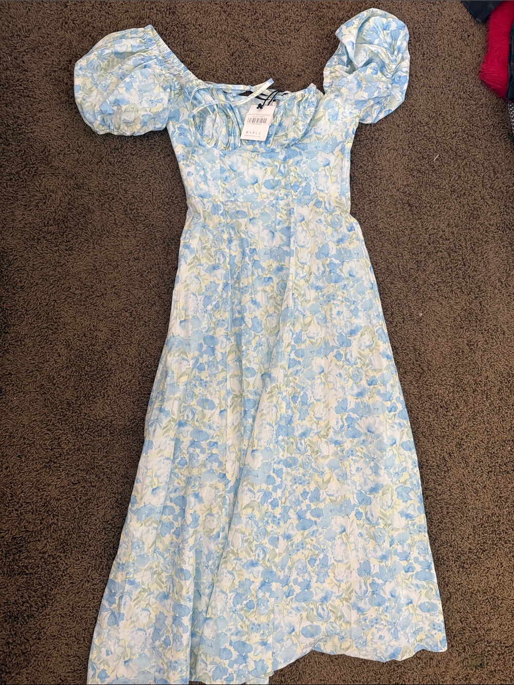 MABLE Blue and Cream Floral Midi Dress